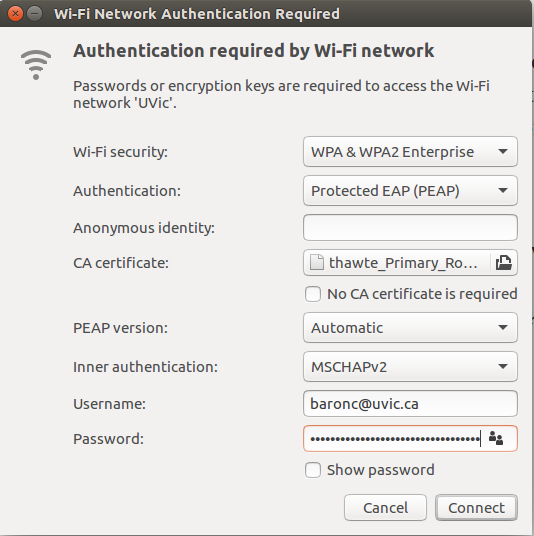 Set up to connect to uvic wifi